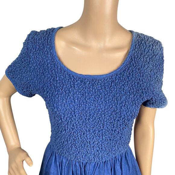 Vtg 90s Jeans by Express EXP Smocked Denim Fit & Flare Western Mini Dress SZ L - Picture 4 of 9